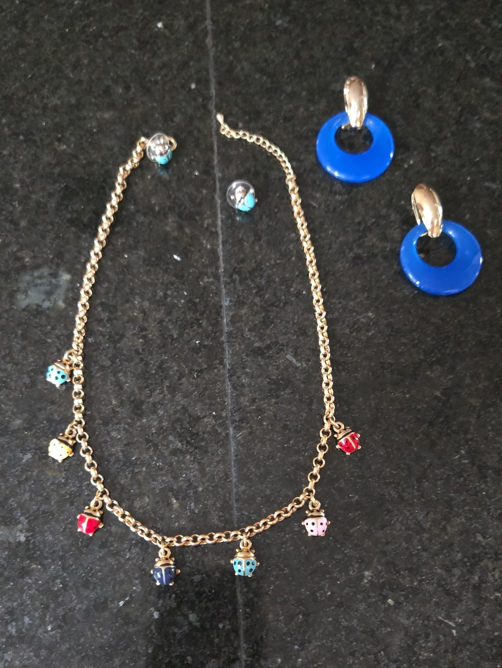 Gold-Tone Multi-Color Ladybug Charm Necklace - Women Jewelry